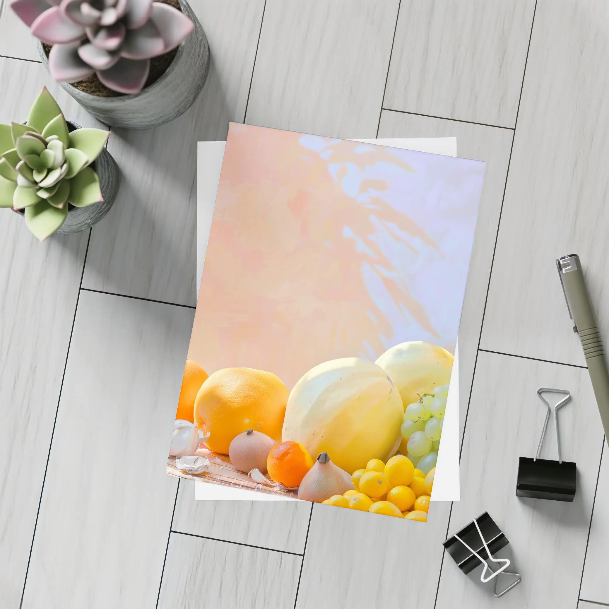 Fresh Fruits Still Life Warm Pastel Background – Postcards