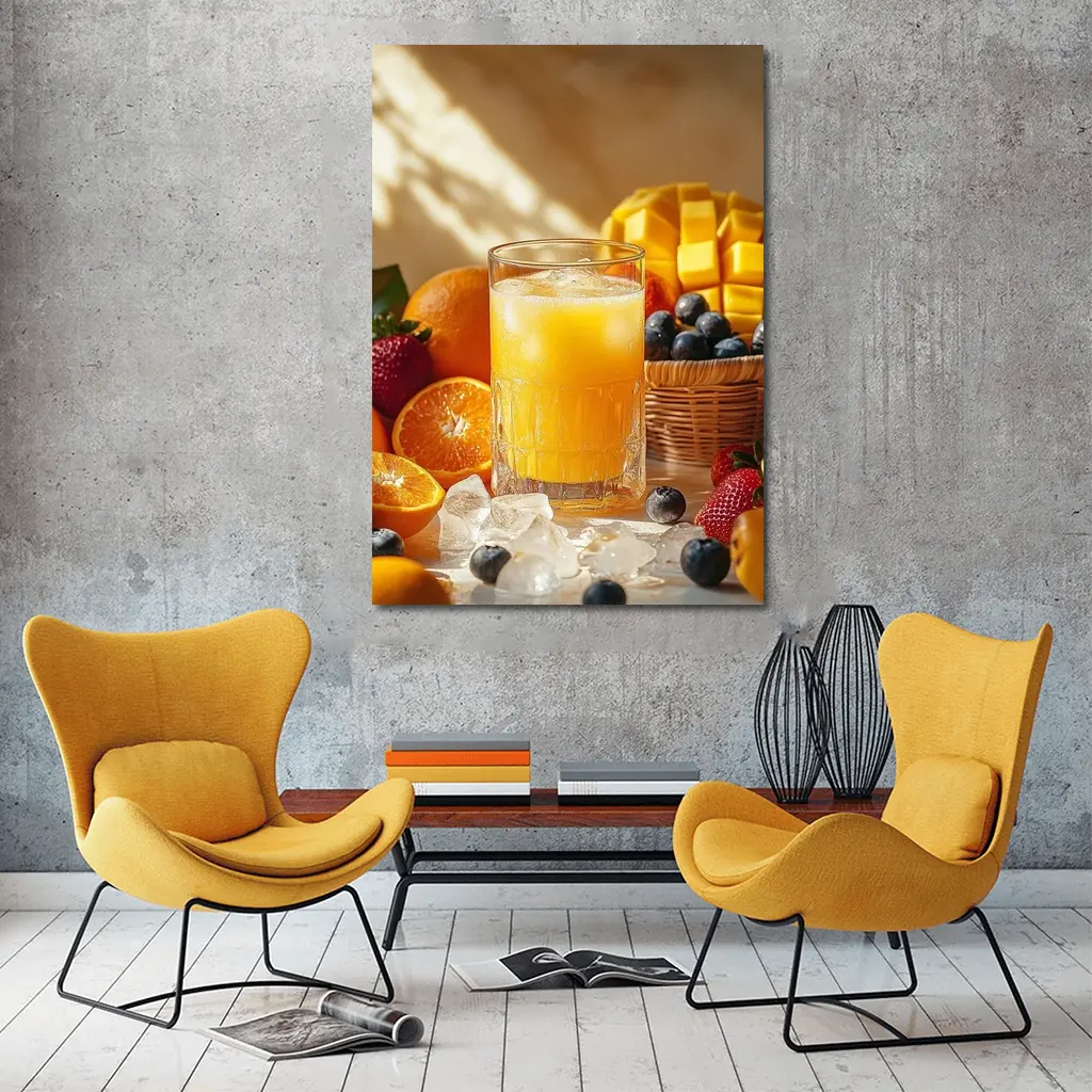 Fresh Orange Juice Glass With Summer Fruits – Wall Art