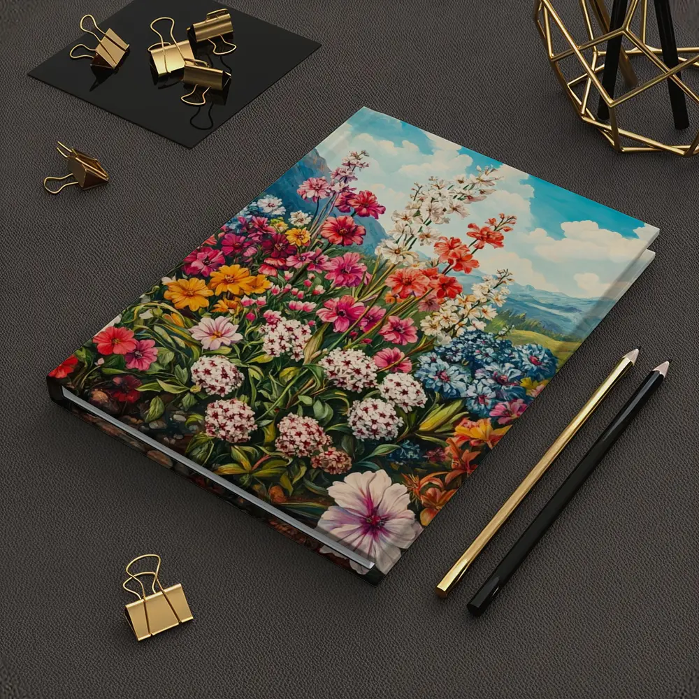 Colorful Wildflowers Garden Mountain Landscape Painting – Notebooks