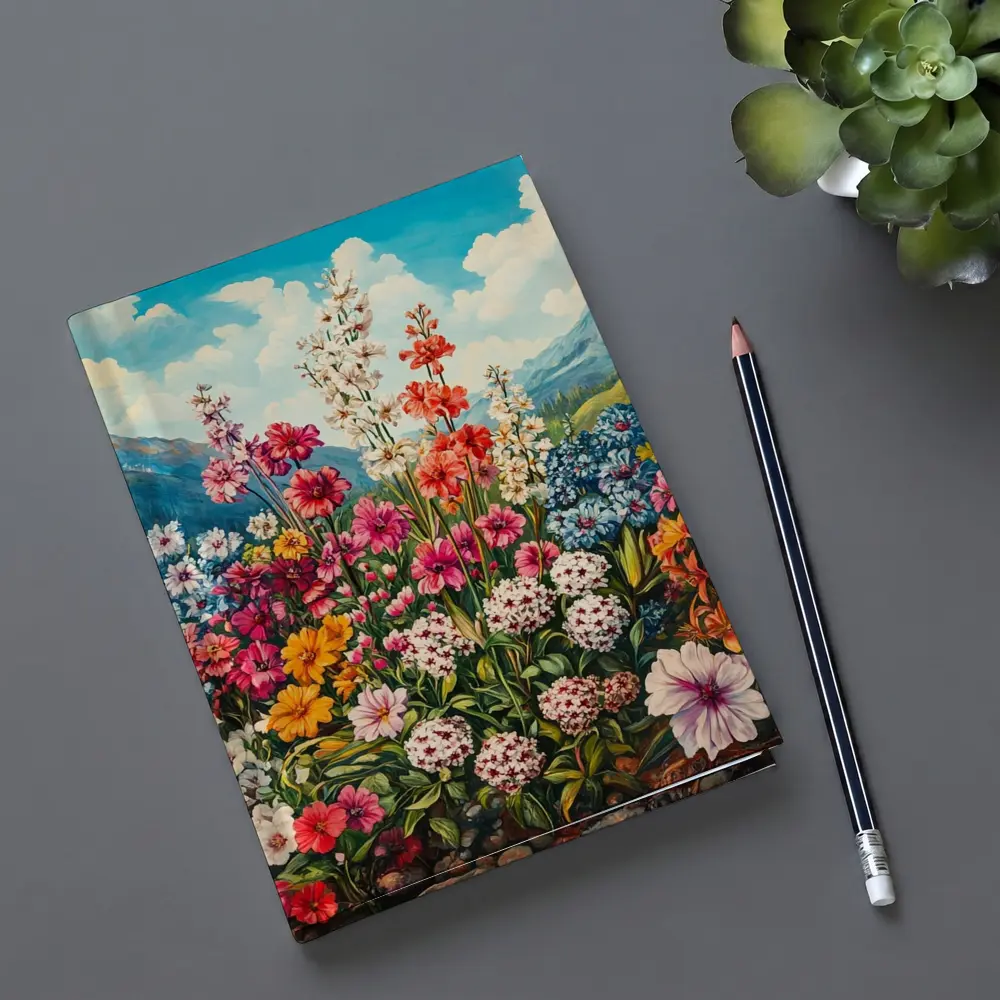 Colorful Wildflowers Garden Mountain Landscape Painting – Notebooks