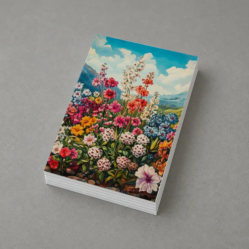 Colorful Wildflowers Garden Mountain Landscape Painting – Postcards