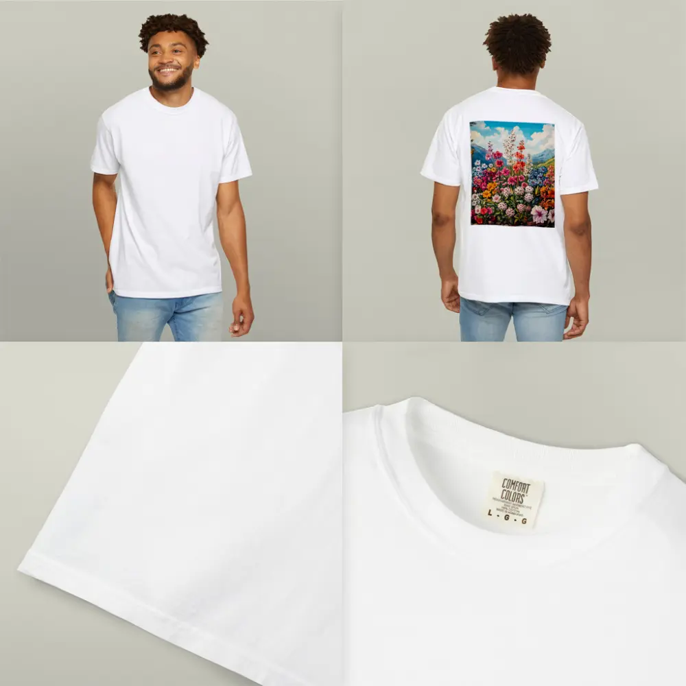 Colorful Wildflowers Garden Mountain Landscape Painting – T-Shirts