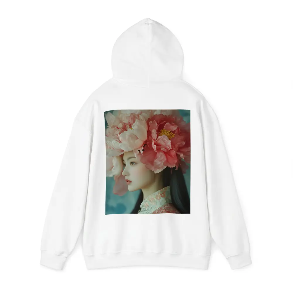 Asian Woman Peony Flower Crown Portrait Art – Hoodies