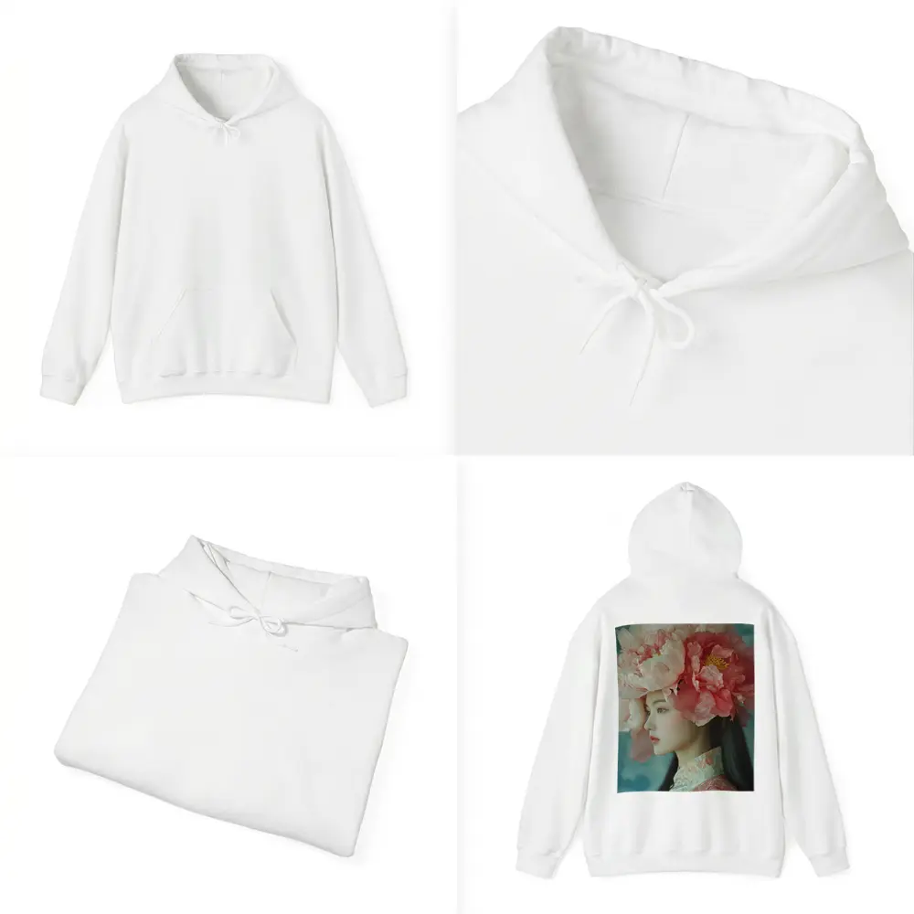 Asian Woman Peony Flower Crown Portrait Art – Hoodies