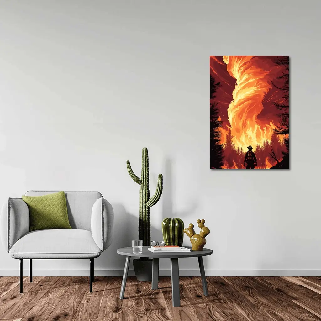 Firefighter Standing Before Massive Fire Tornado – Wall Art