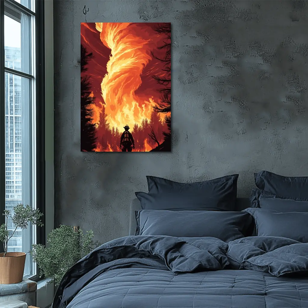 Firefighter Standing Before Massive Fire Tornado – Wall Art