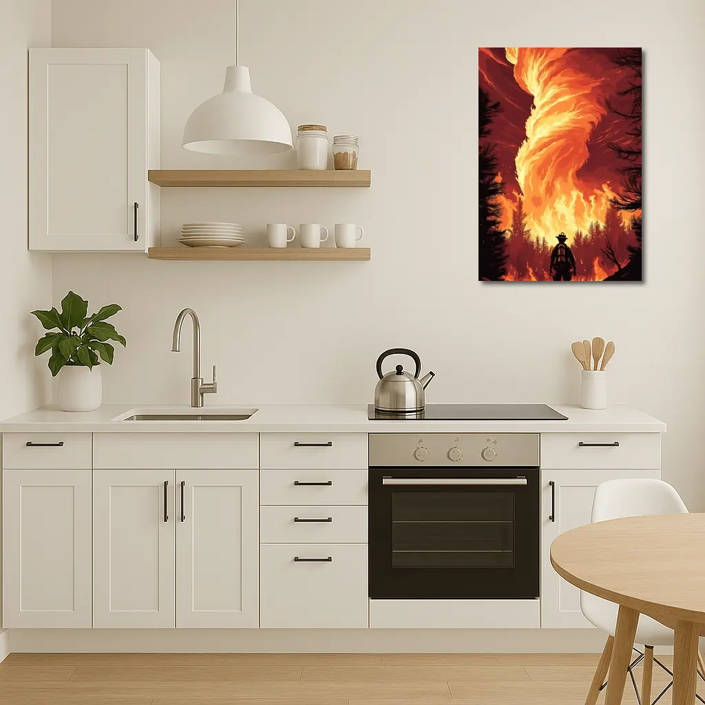 Firefighter Standing Before Massive Fire Tornado – Wall Art