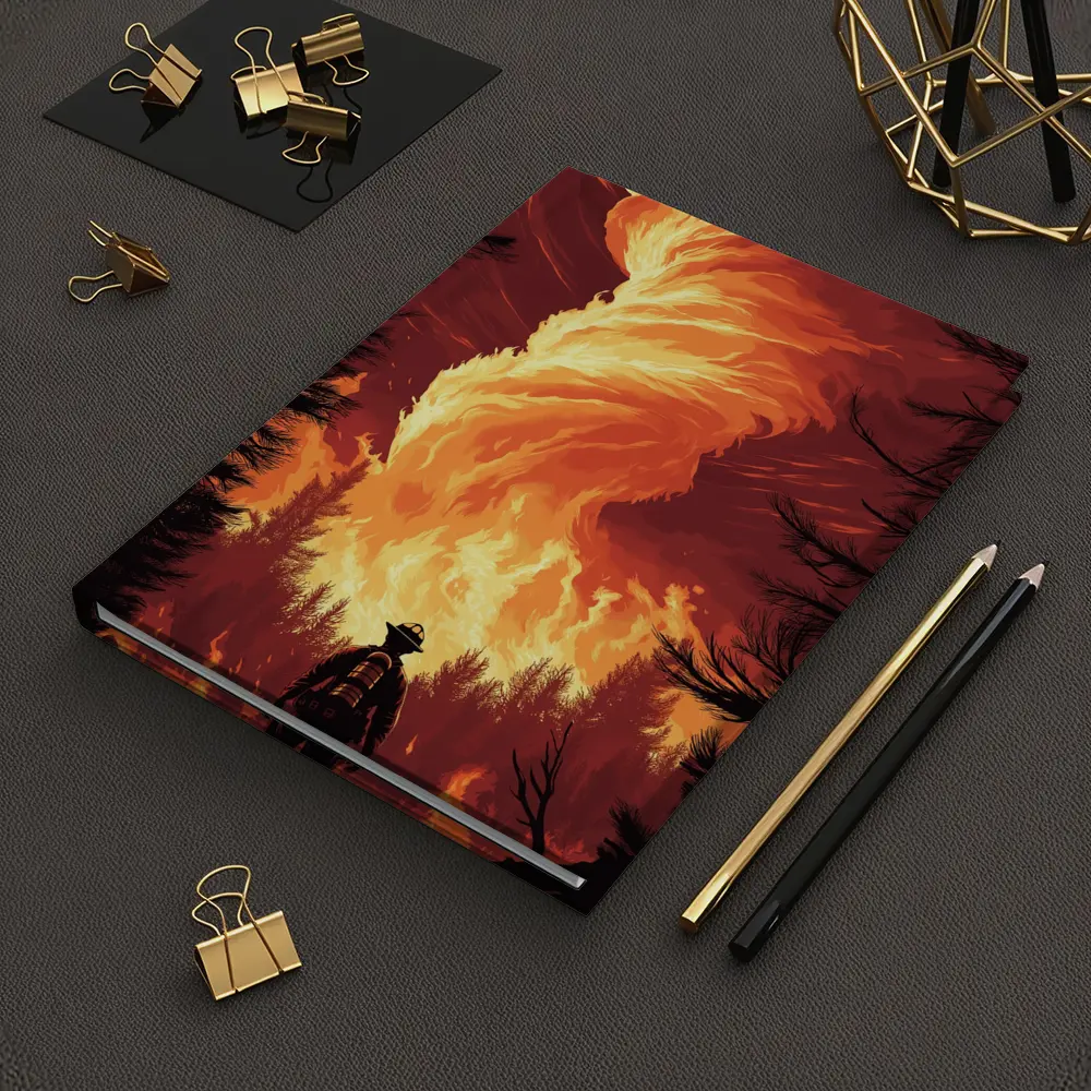 Firefighter Standing Before Massive Fire Tornado – Notebooks