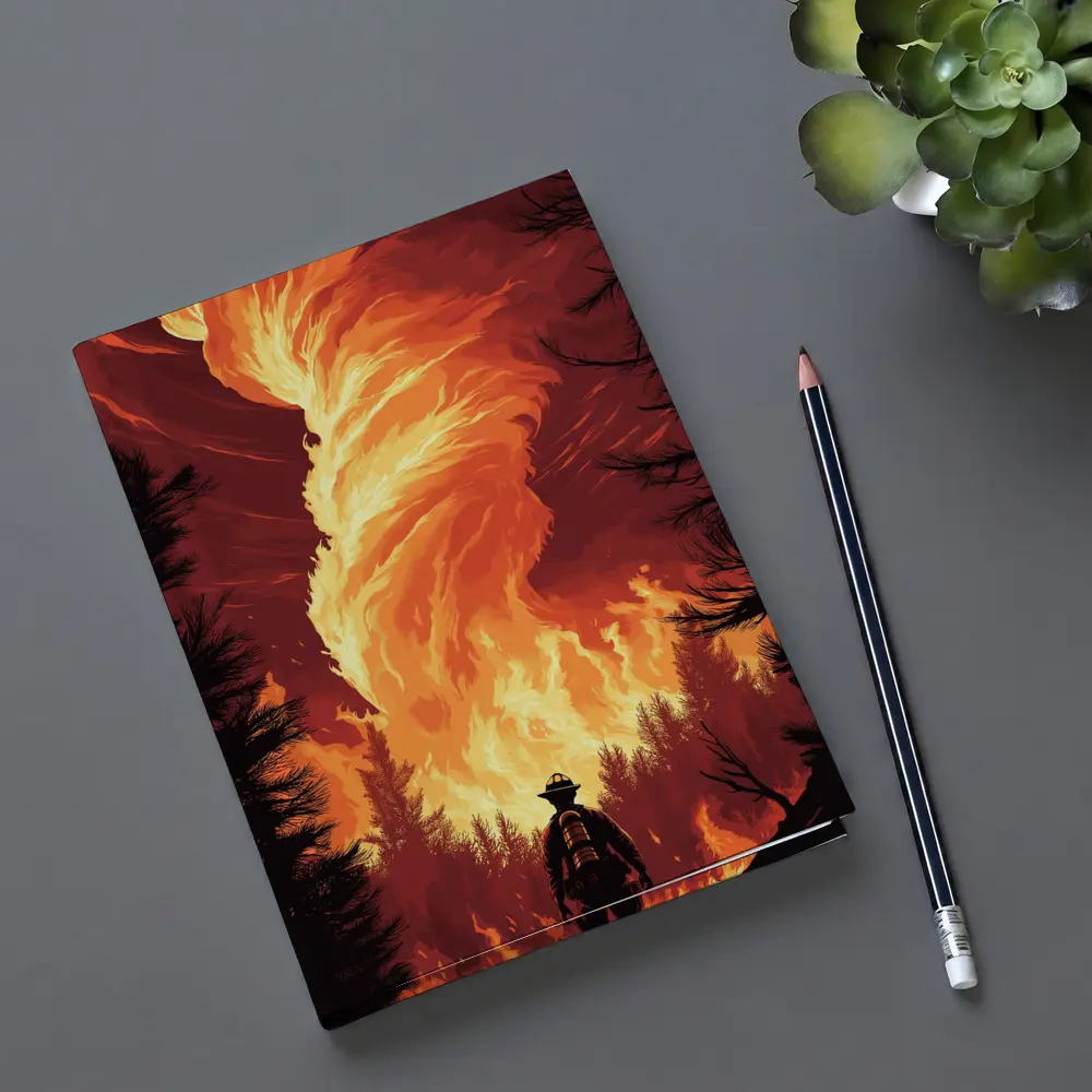 Firefighter Standing Before Massive Fire Tornado – Notebooks