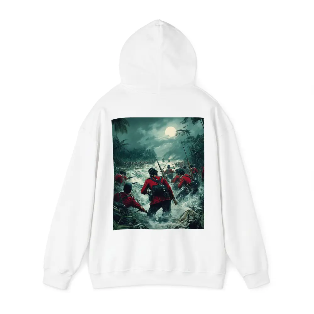 British Soldiers Charging Through Jungle River Night – Hoodies
