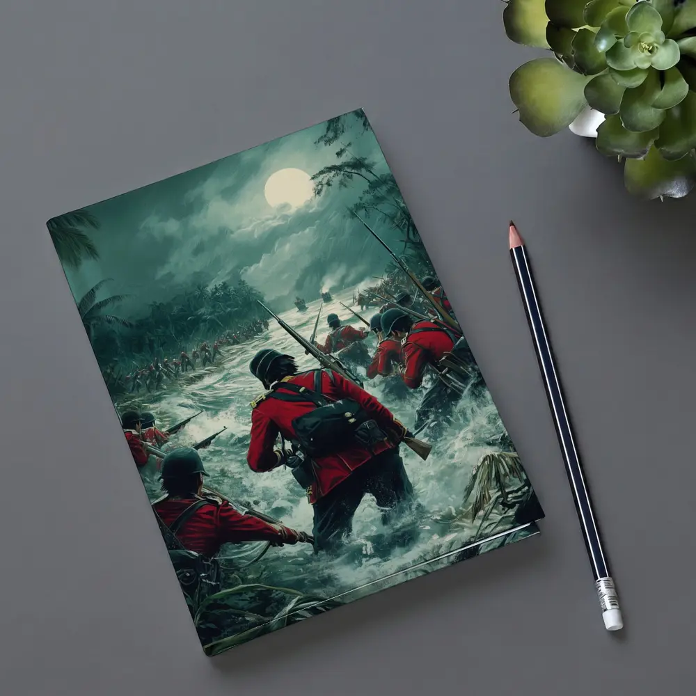 British Soldiers Charging Through Jungle River Night – Notebooks