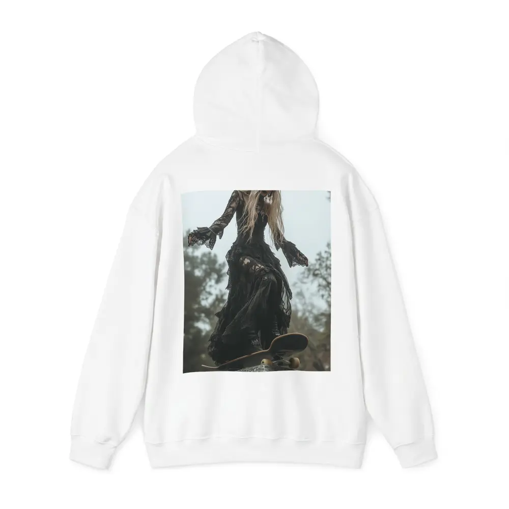 Gothic Woman Skating Black Lace Dress Outdoors – Hoodies