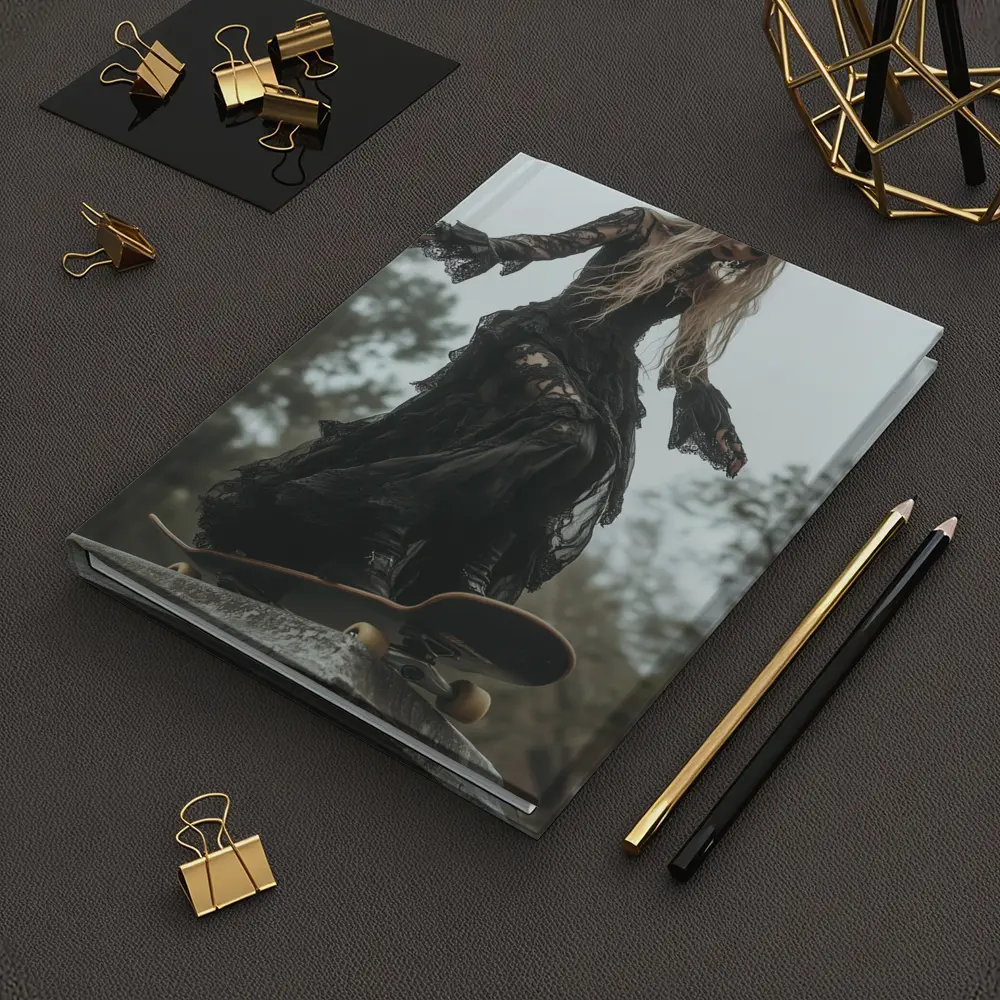 Gothic Woman Skating Black Lace Dress Outdoors – Notebooks