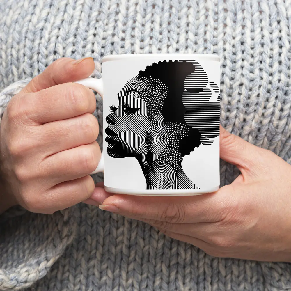 Black White Woman Portrait Graphic Line Art – Mugs