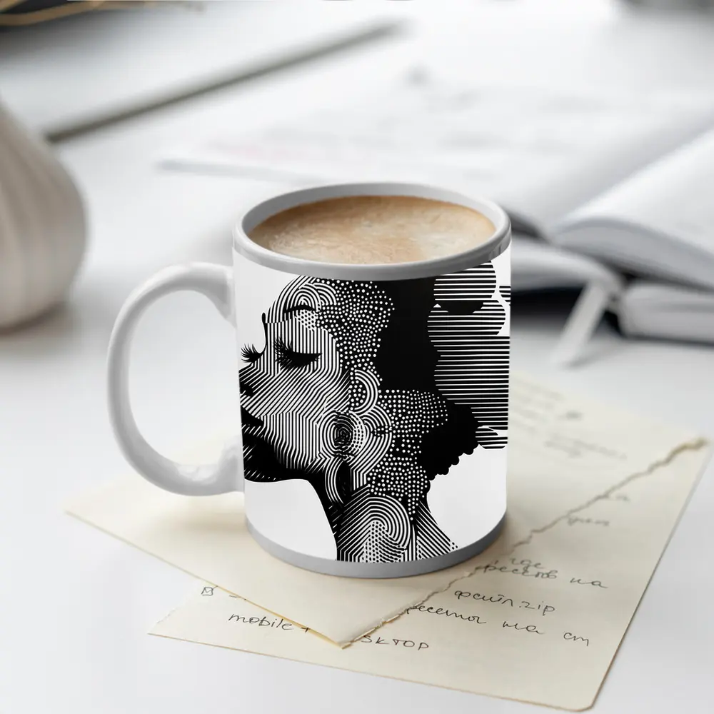 Black White Woman Portrait Graphic Line Art – Mugs