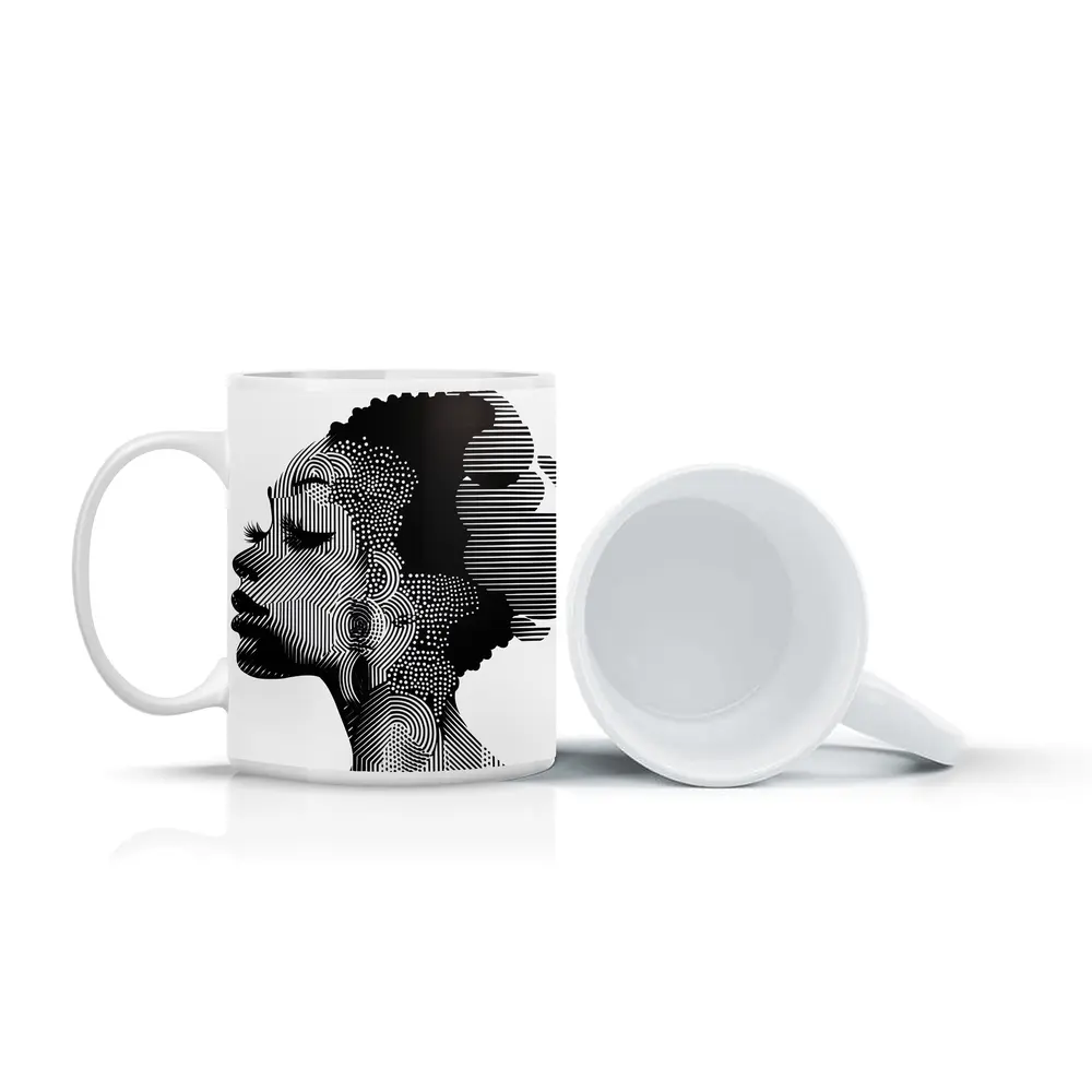 Black White Woman Portrait Graphic Line Art – Mugs