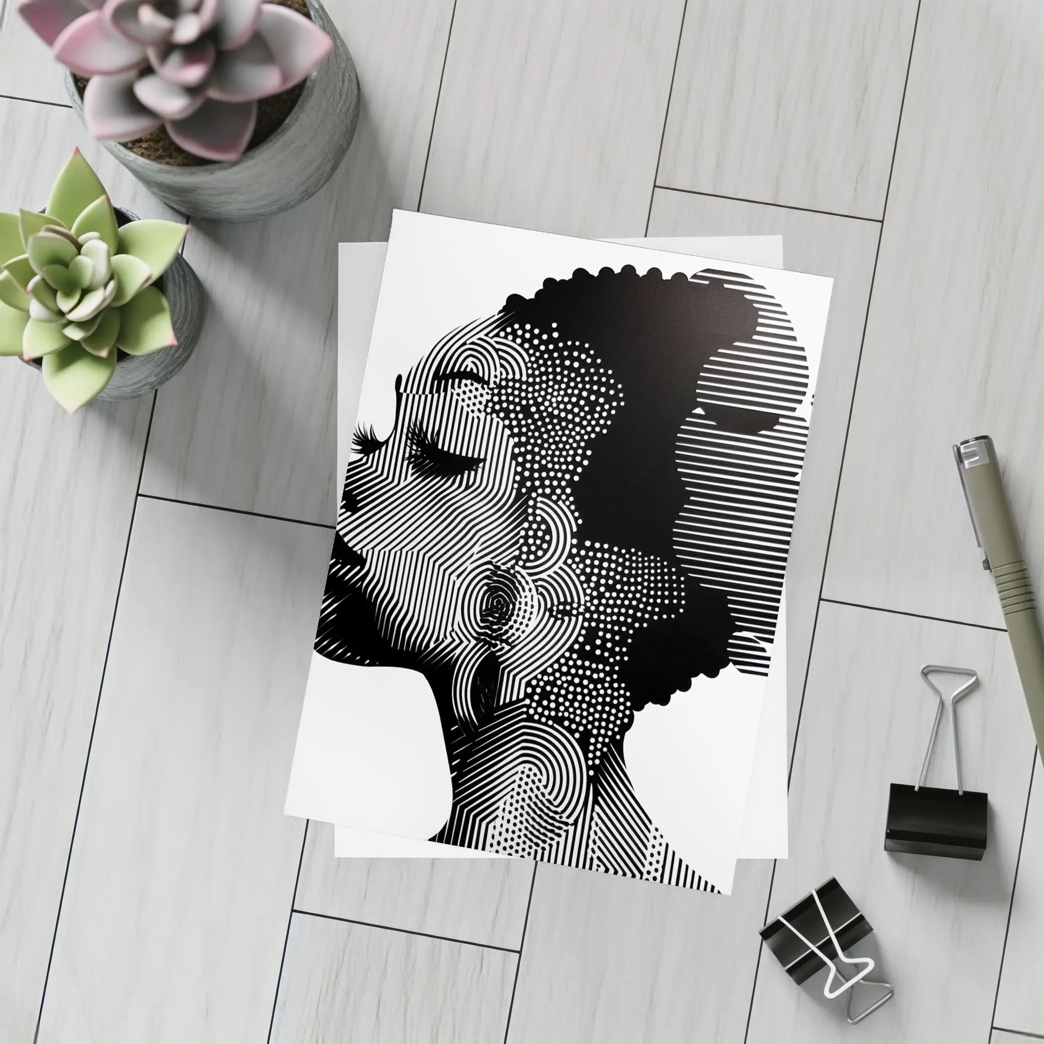 Black White Woman Portrait Graphic Line Art – Postcards