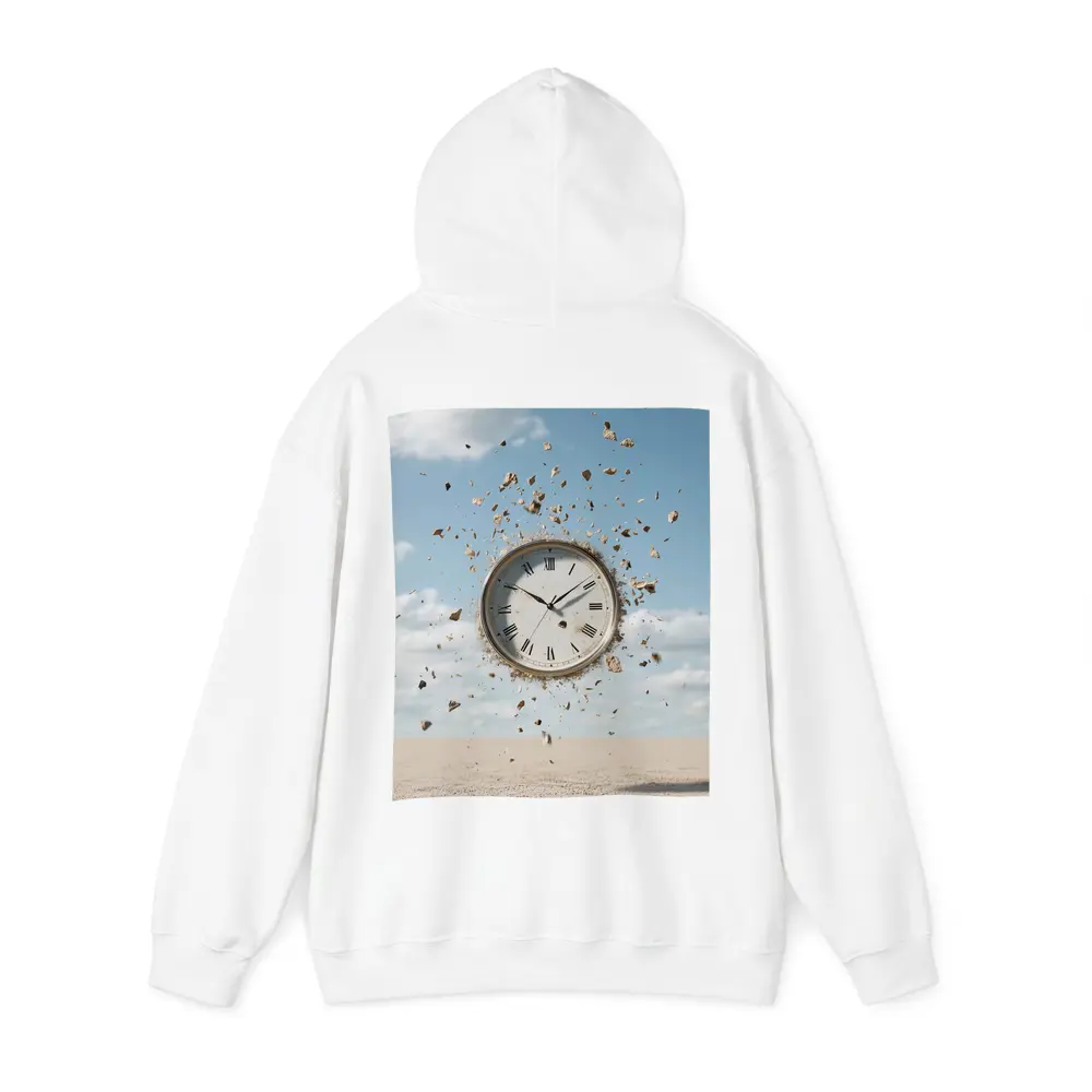 Exploding Clock Floating Over Sandy Desert – Hoodies
