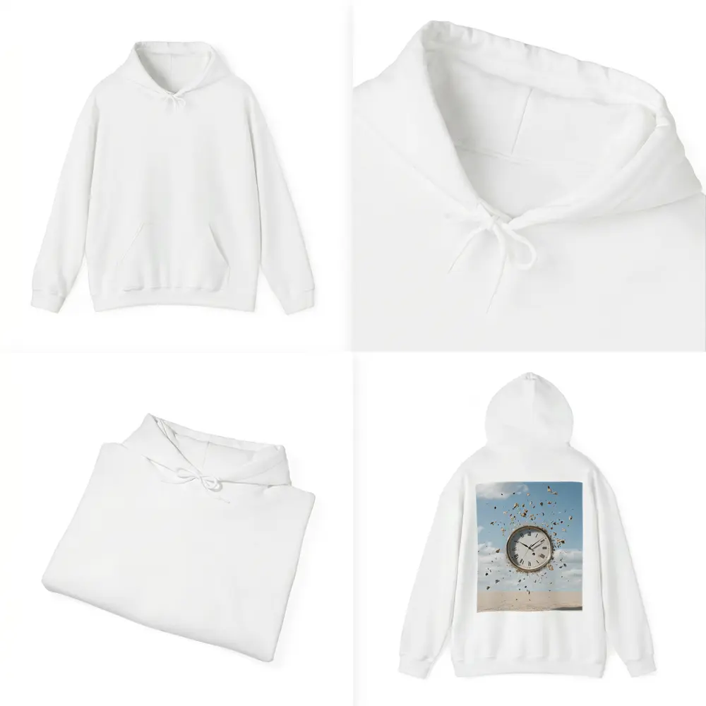 Exploding Clock Floating Over Sandy Desert – Hoodies
