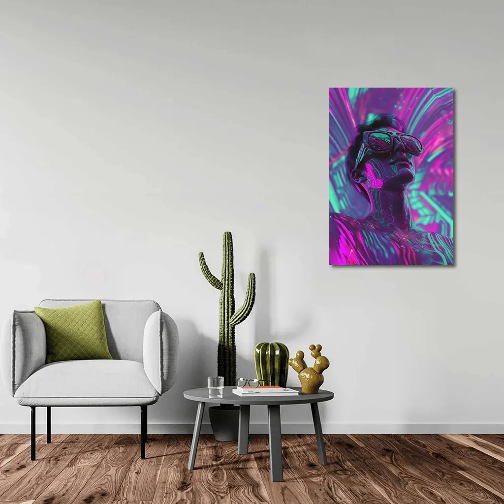 Neon Man Portrait Retrowave Purple Teal Art – Wall Art