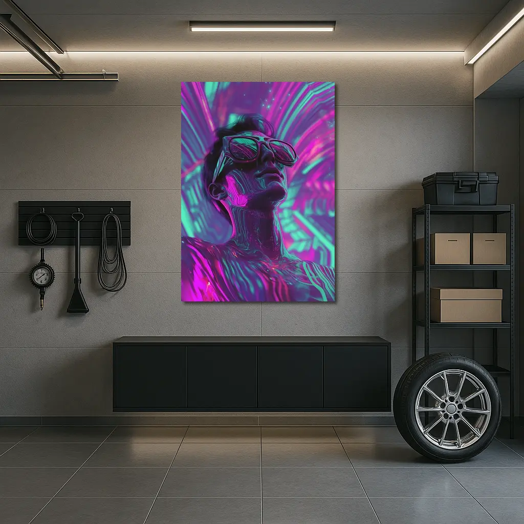 Neon Man Portrait Retrowave Purple Teal Art – Wall Art