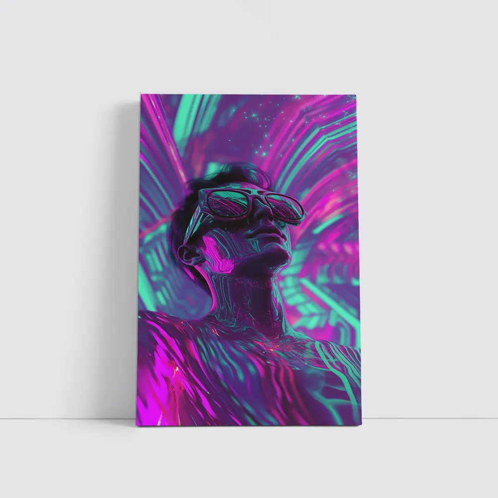 Neon Man Portrait Retrowave Purple Teal Art – Wall Art