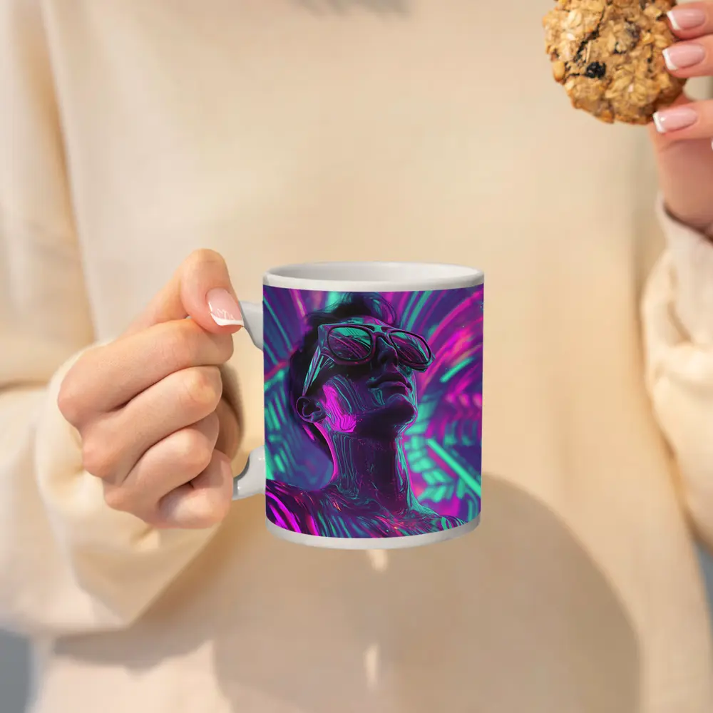 Neon Man Portrait Retrowave Purple Teal Art – Mugs