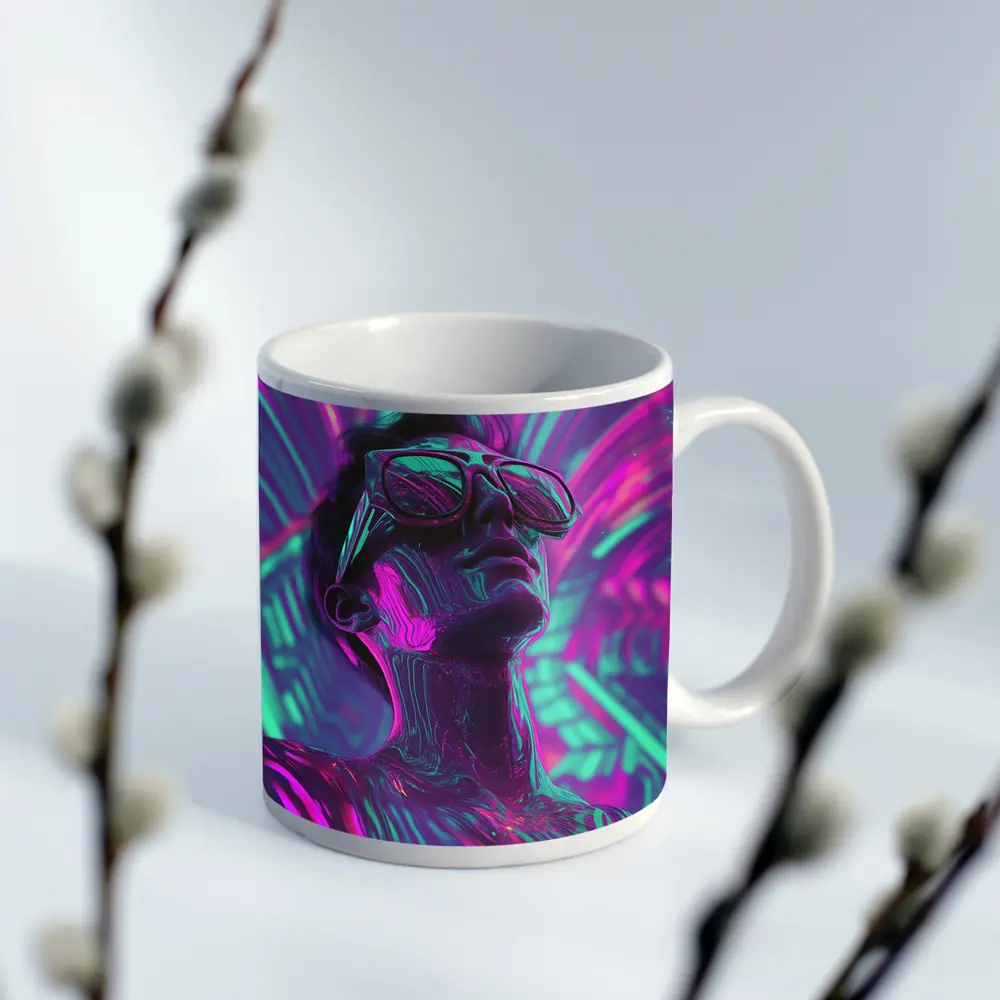 Neon Man Portrait Retrowave Purple Teal Art – Mugs