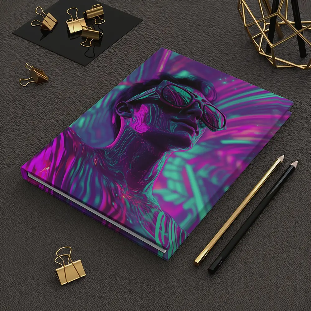 Neon Man Portrait Retrowave Purple Teal Art – Notebooks