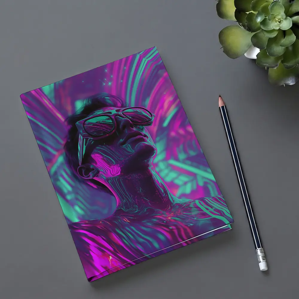 Neon Man Portrait Retrowave Purple Teal Art – Notebooks