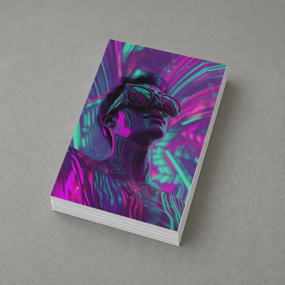 Neon Man Portrait Retrowave Purple Teal Art – Postcards