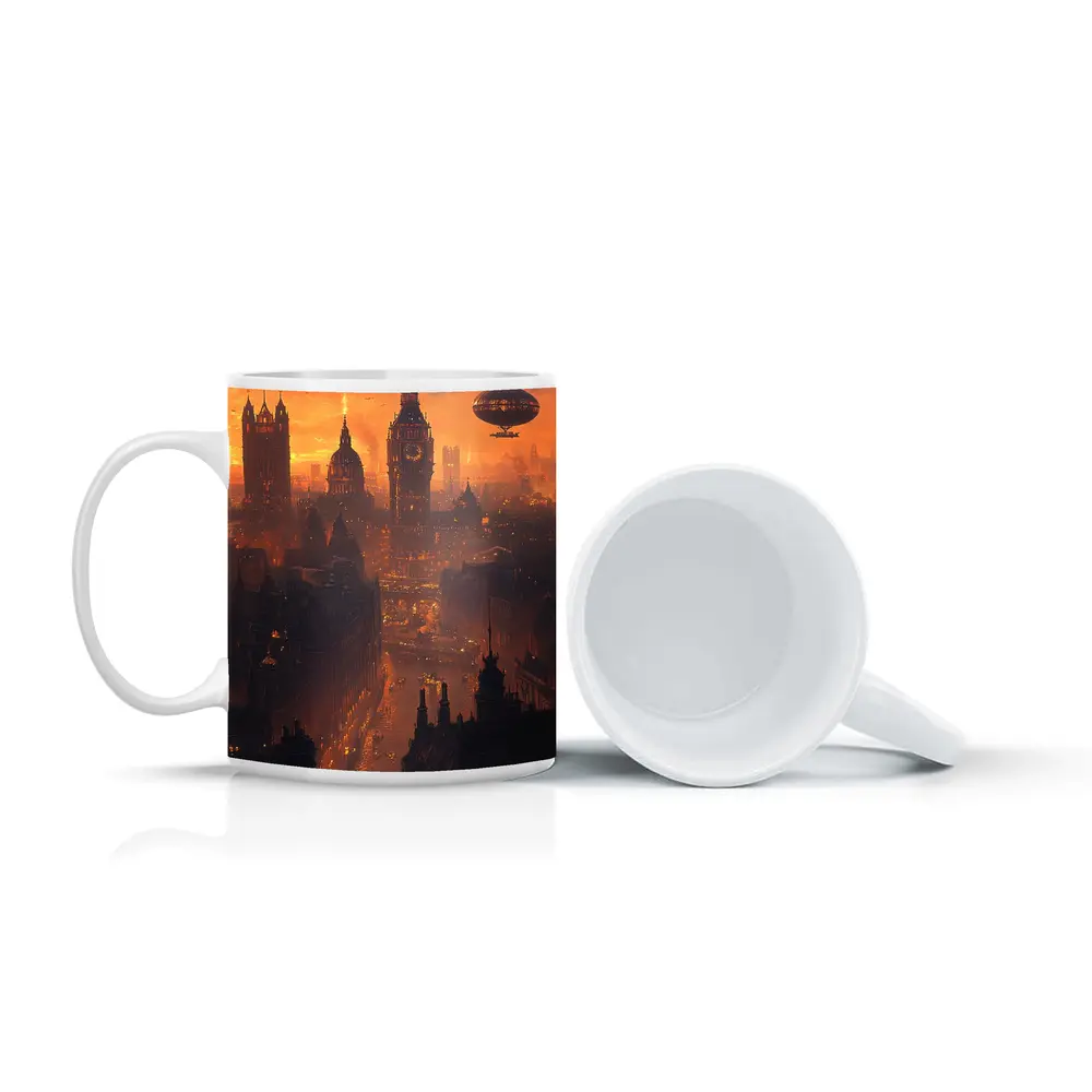 Steampunk London Skyline With Airships Sunset – Mugs