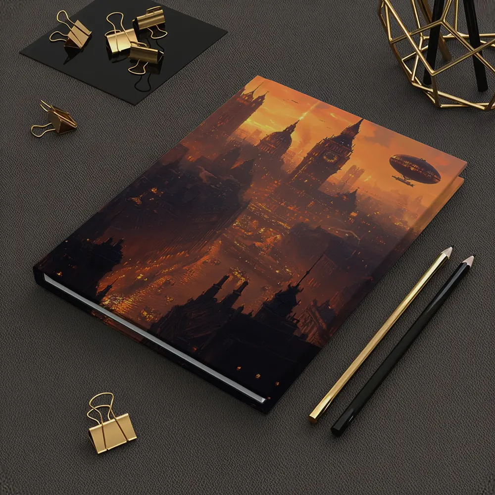 Steampunk London Skyline With Airships Sunset – Notebooks