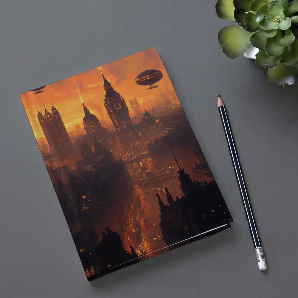 Steampunk London Skyline With Airships Sunset – Notebooks