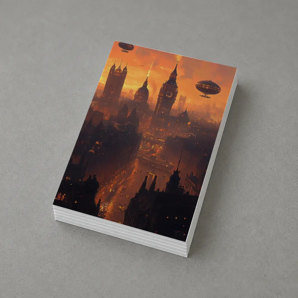 Steampunk London Skyline With Airships Sunset – Postcards