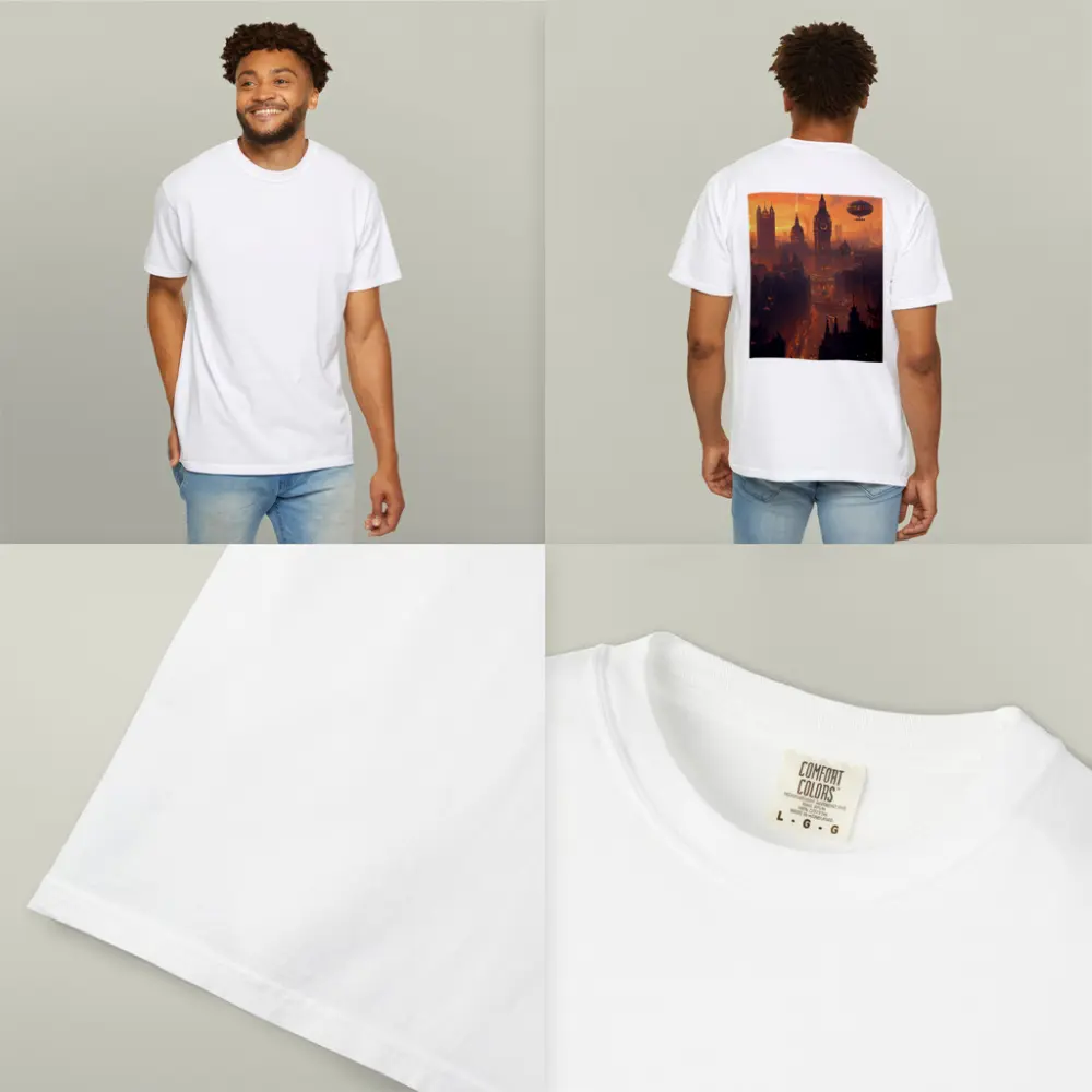 Steampunk London Skyline With Airships Sunset – T-Shirts