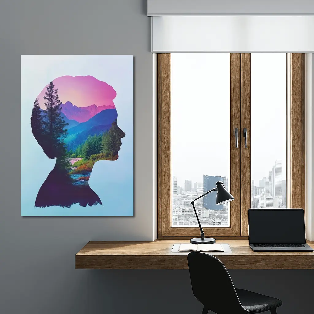 Woman Silhouette Double Exposure Mountain Forest – Wall Art