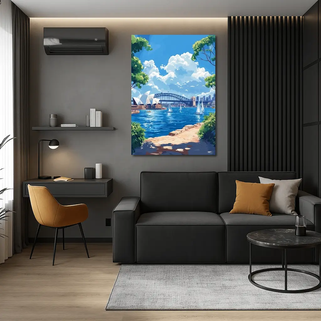 Sydney Opera House Harbour Bridge Illustration Art – Wall Art