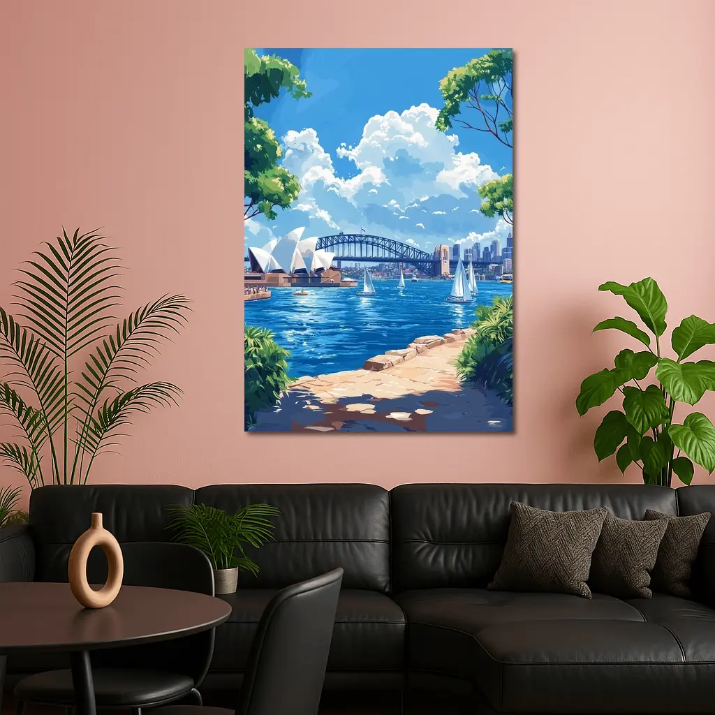 Sydney Opera House Harbour Bridge Illustration Art – Wall Art
