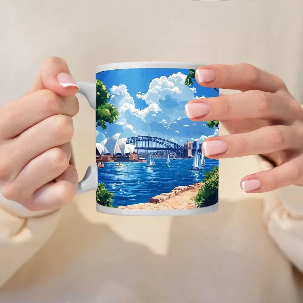 Sydney Opera House Harbour Bridge Illustration Art – Mugs