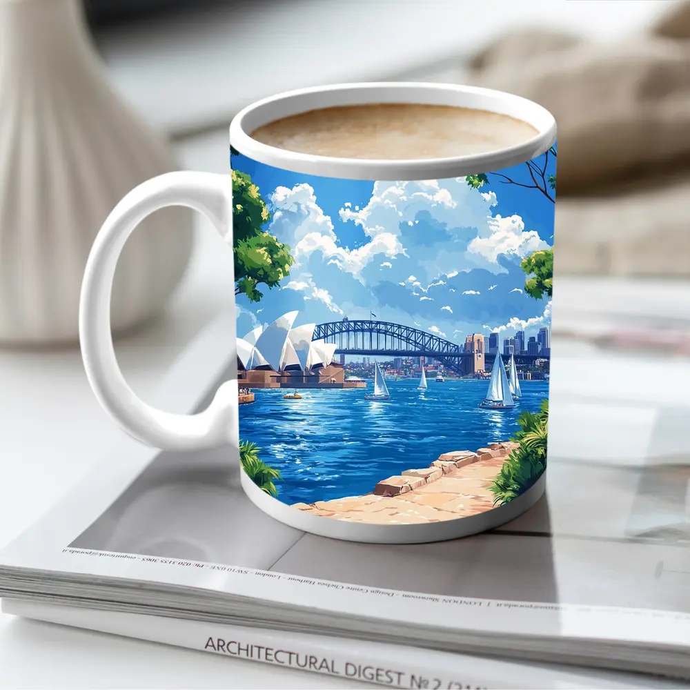 Sydney Opera House Harbour Bridge Illustration Art – Mugs