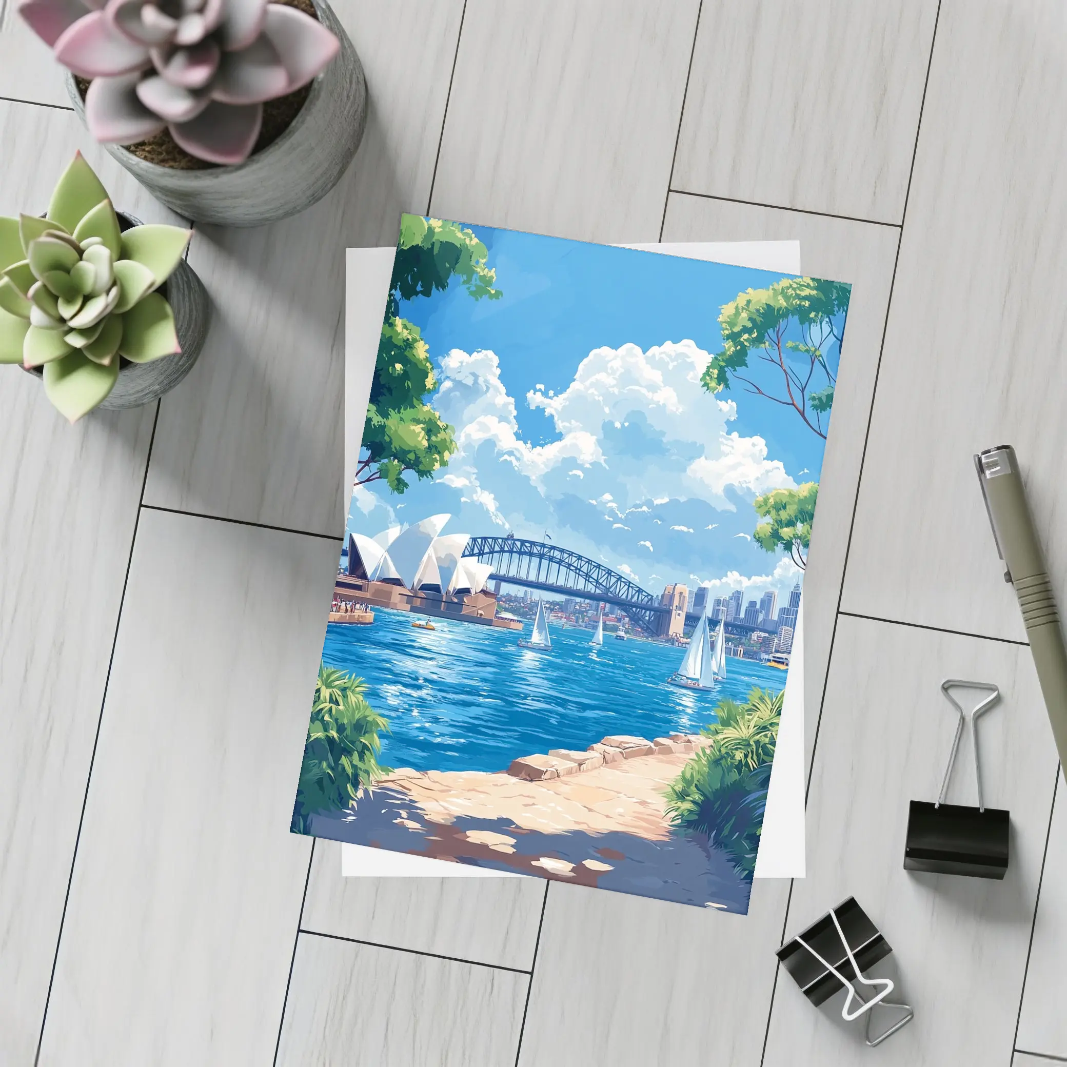 Sydney Opera House Harbour Bridge Illustration Art – Postcards