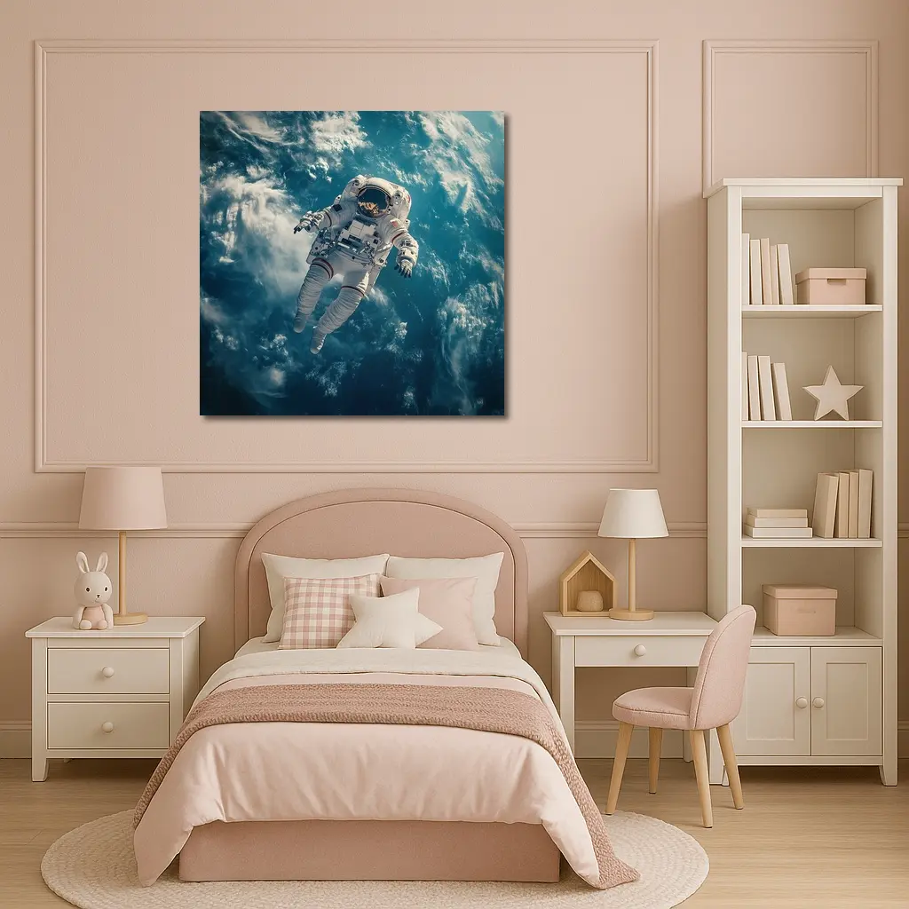 Astronaut Floating Above Earth Clouds – Wall Art