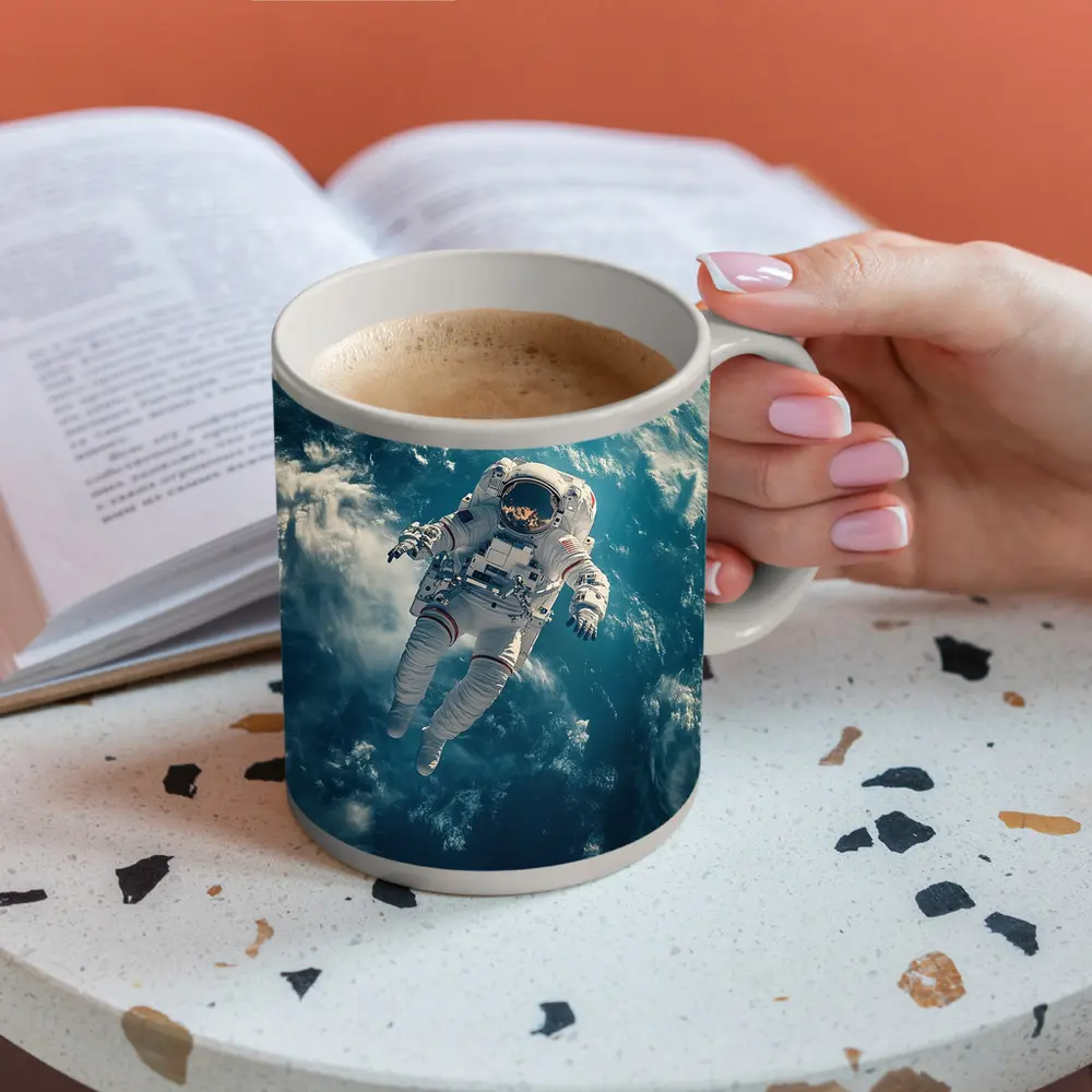 Astronaut Floating Above Earth Clouds – Mugs