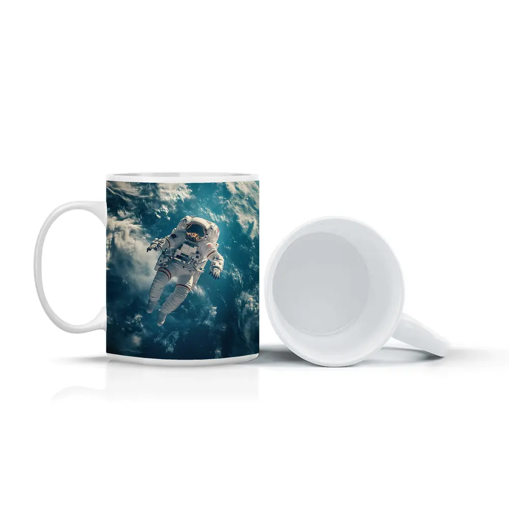 Astronaut Floating Above Earth Clouds – Mugs