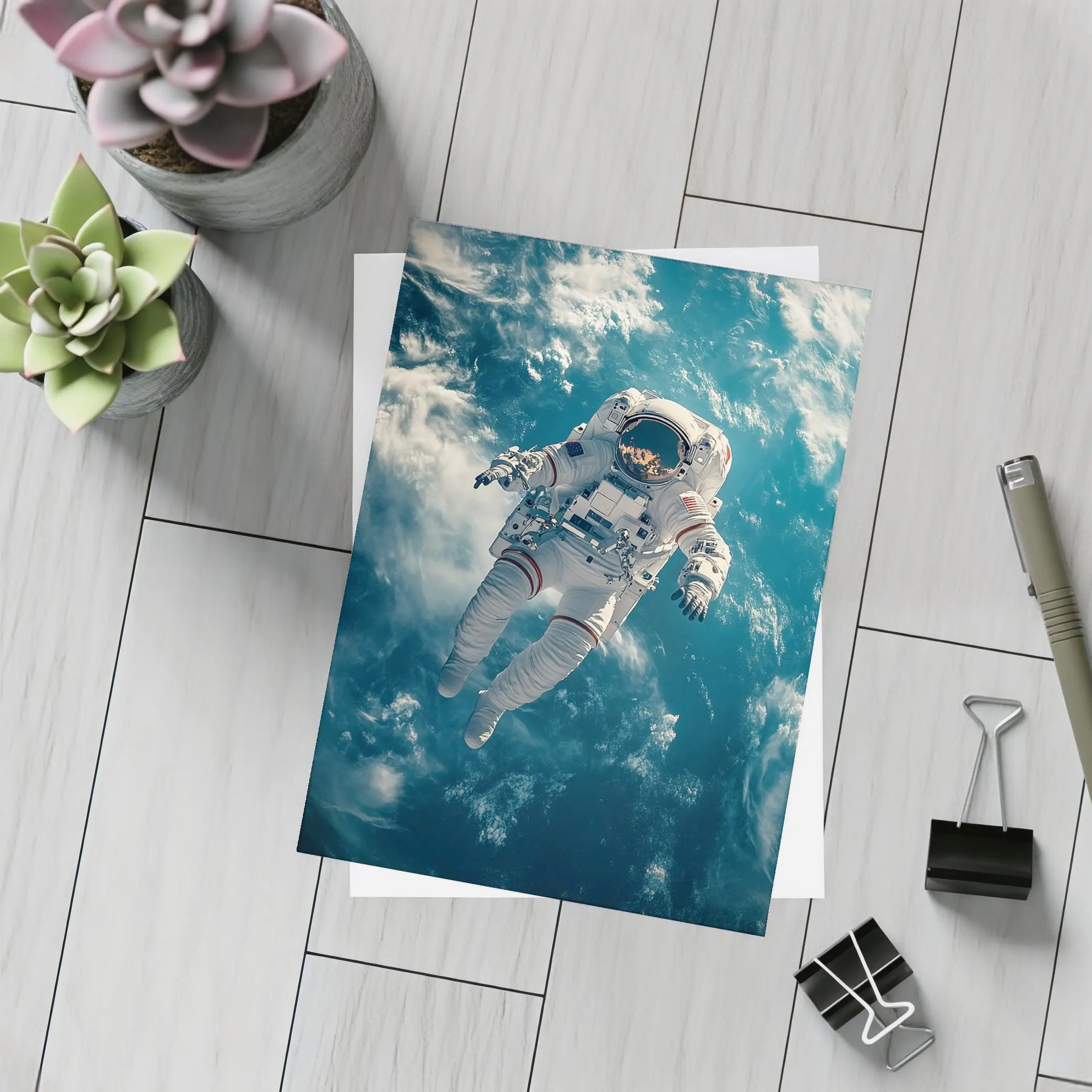 Astronaut Floating Above Earth Clouds – Postcards