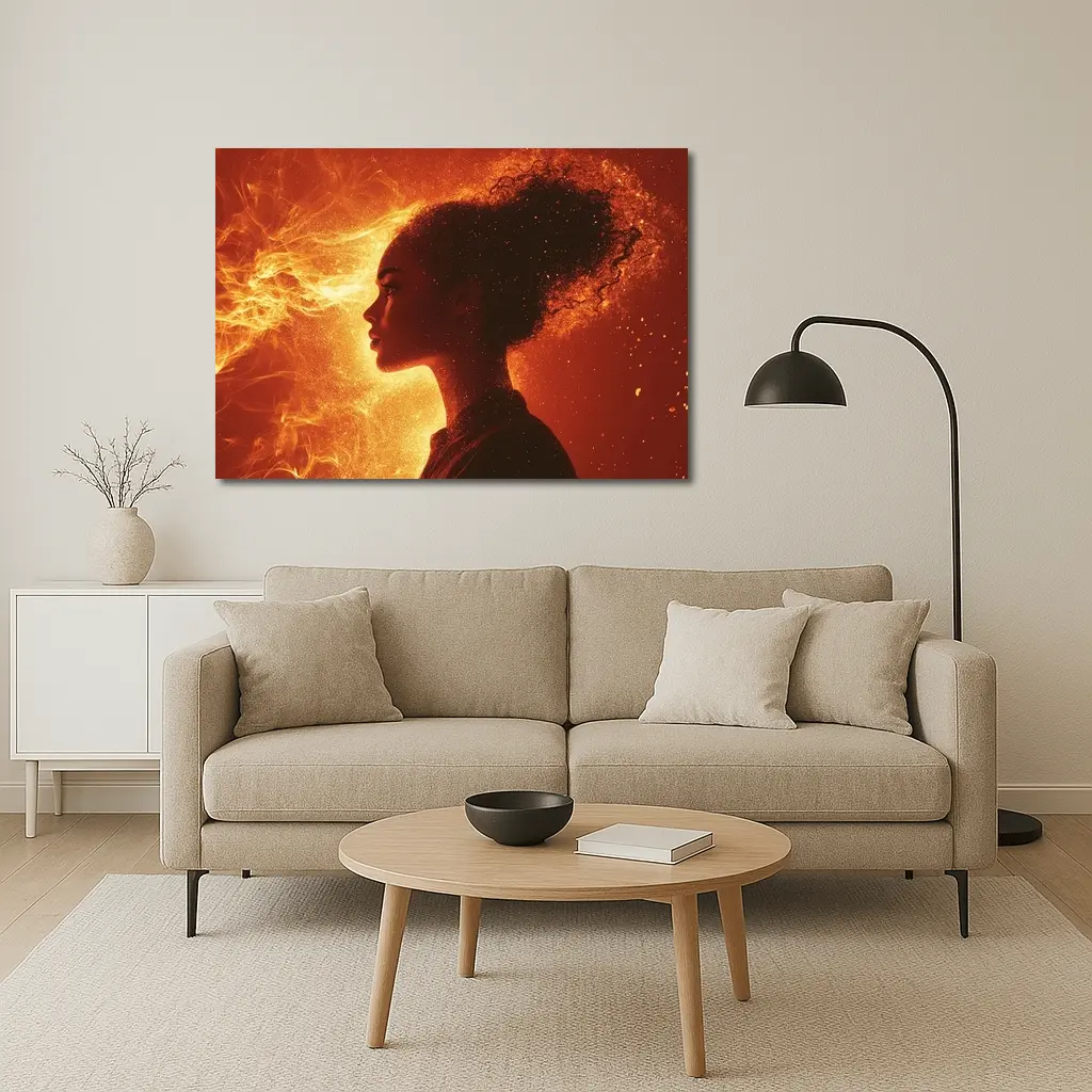 Woman Silhouette Fire Flames Glowing Background – Wall Art
