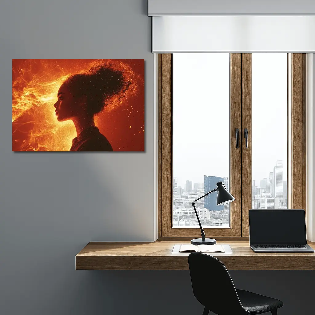 Woman Silhouette Fire Flames Glowing Background – Wall Art