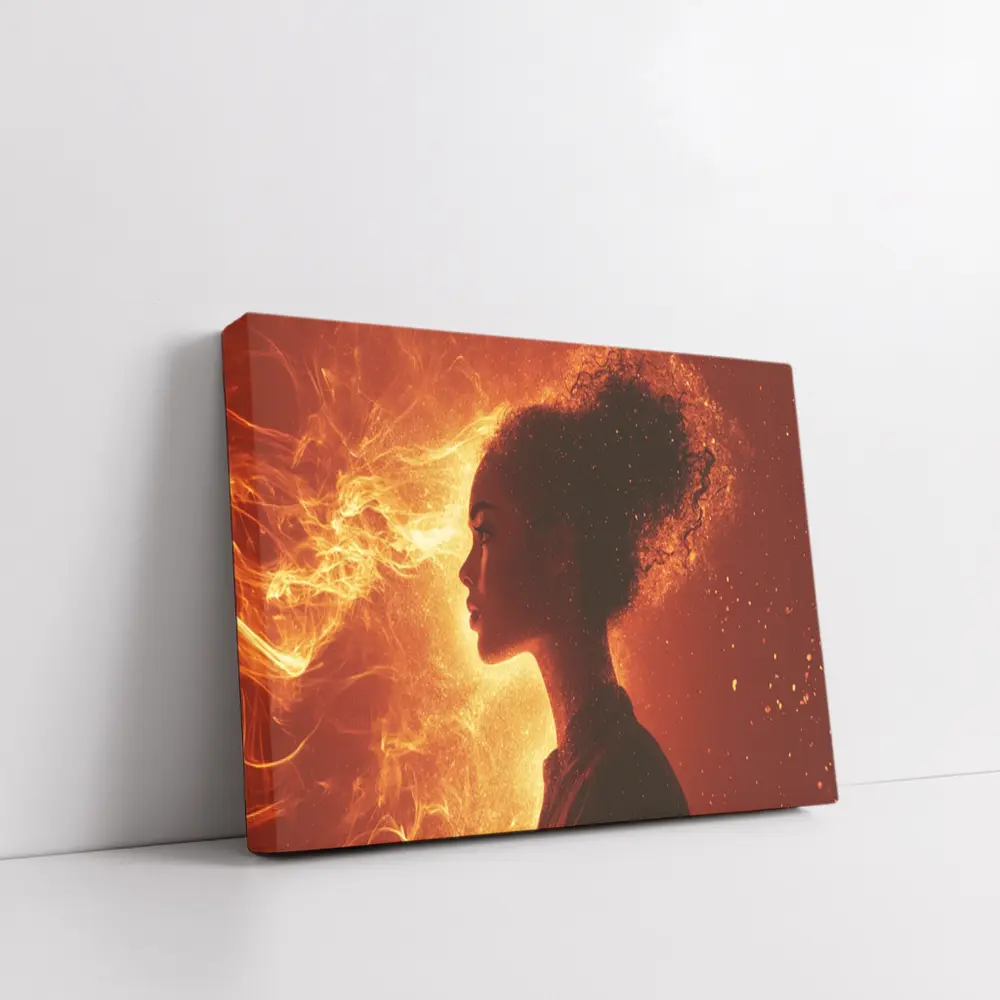 Woman Silhouette Fire Flames Glowing Background – Wall Art