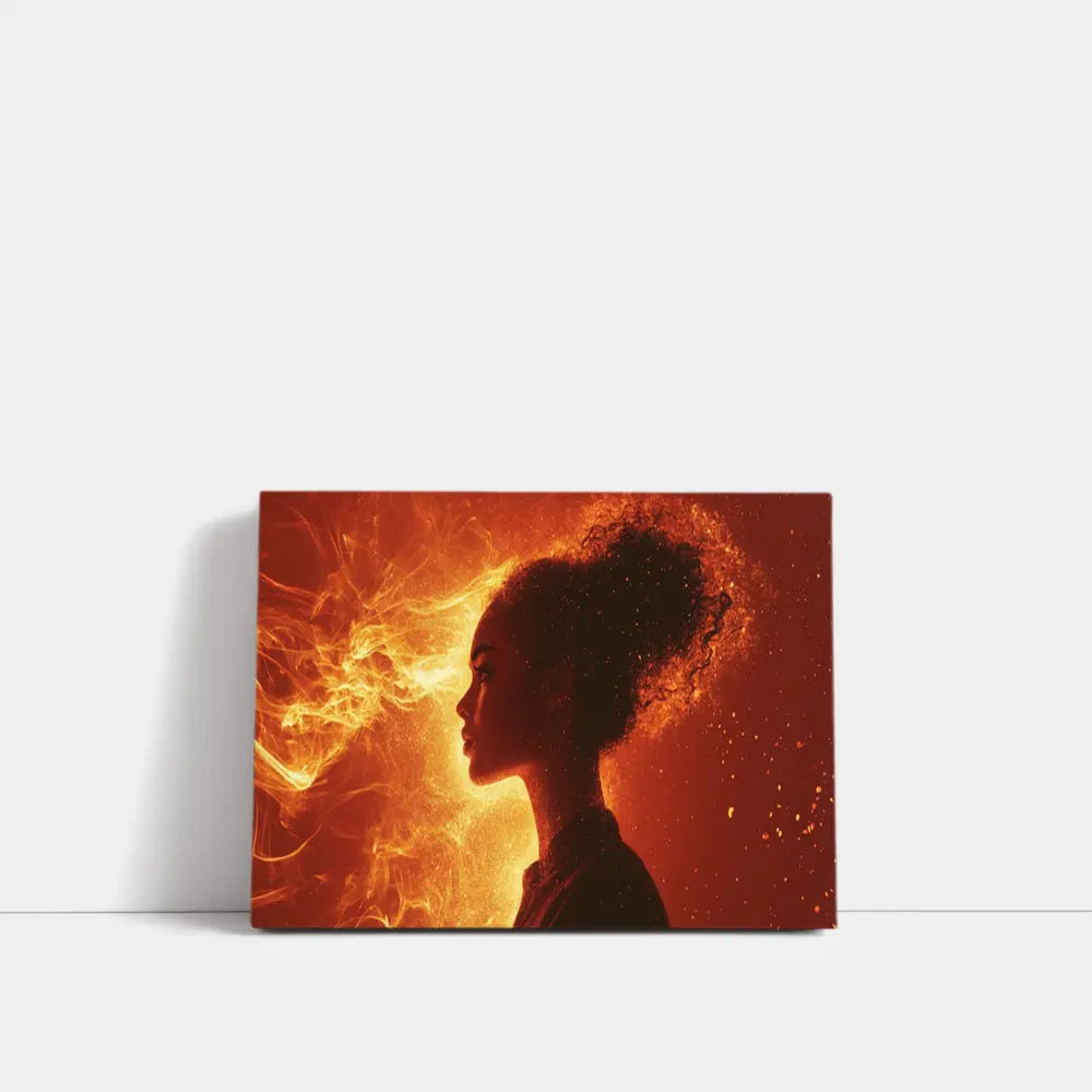 Woman Silhouette Fire Flames Glowing Background – Wall Art